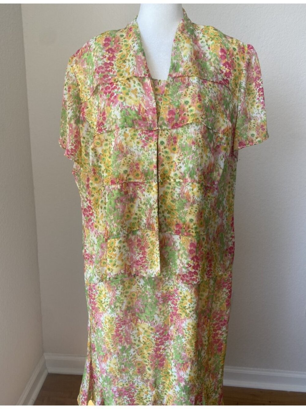 DN Design 2pc Dress & Jacket 16W Floral Yellow, Green, Pink & White